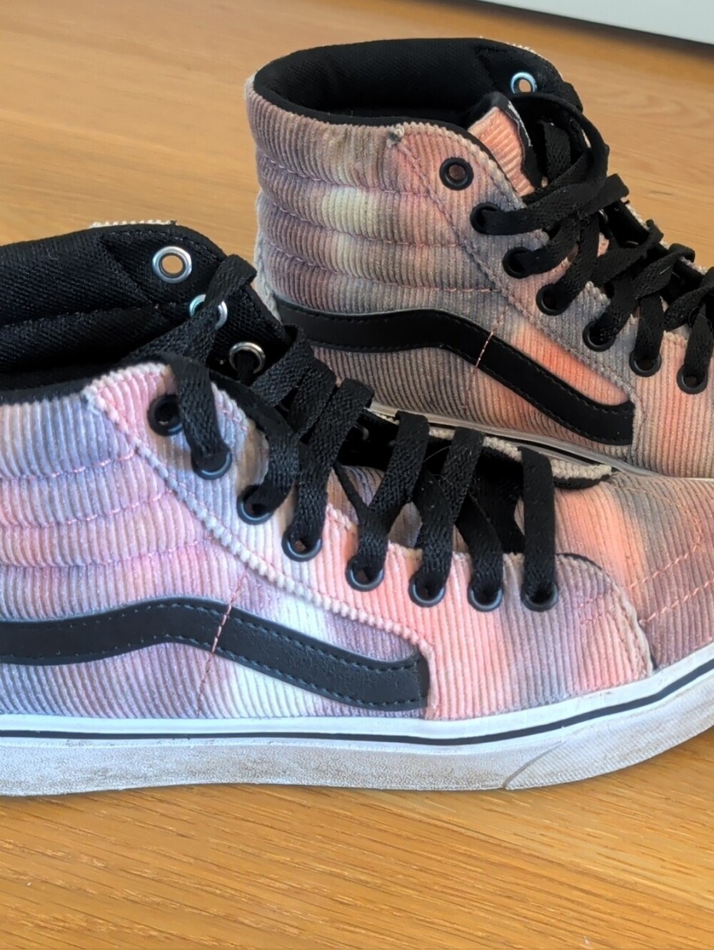 Vans Pink Tie-Dye Corduroy High-Top Sneakers with Black Stripe